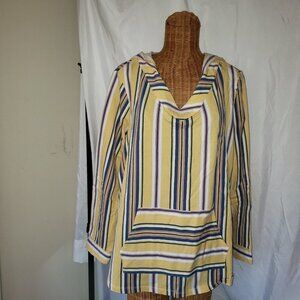 D&Co Women's 2X (24W-26W) Yellow Striped Active Pullover Hoodie Sweatshirt Top